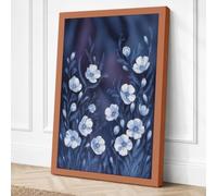 White Blooms in Blue Canvas Wall Art Print 24x16 Inch (61 x 41 cm)