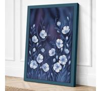 White Blooms in Blue Canvas Wall Art Print 24x16 Inch (61 x 41 cm)