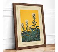 White Blooms in Gold Botanical Framed Wall Art Print A3 Walnut | Ready to Hang, Premium Gi Paper, Fade-Resistant Inks, Securely Packaged, UK Made