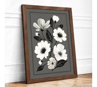 White Blooms Study Botanical Framed Wall Art Print A4 Walnut | Ready to Hang, Premium Gi Paper, Fade-Resistant Inks, Securely Packaged, UK Made