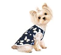 White Blooms with Blue Butterflies Print Dog Lightweight Shirt,Summer Cool Breathable Dog t Shirts,Pet Sleeveless Stretchy Clothes