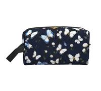White Blooms with Blue Butterflies print Fashionable Travel Storage Bag, Portable Toiletry Bag Large Capacity Organizer