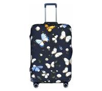 White Blooms with Blue Butterflies print Trolley Suitcase Protective Cover Luggage Protective Cover Unique Double Sided Pattern, White, L