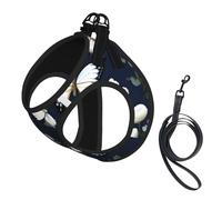 White Blooms with Blue Butterflies printing Dog Harness with Leash Set, Step-in Breathable Puppy Cat Dog Vest, No Pull Adjustable Puppy Harness