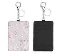 White Blossom Flowers Key Card Holder with Keyring Bus Pass Holder for Men Women with 2 Card Slots Slim Wallet for Nurse Teacher Student Meal Bank Credit Cards Daily Use Paramedic Accessories