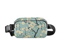 White Blossoms Black Branches Blue Green Fashionable Crossbody Bag Waist Packs for Women Men Teenagers Waterproof Belt Bag Travel Wallet with Adjustable Strap for Travel Running Hiking, White Blossoms