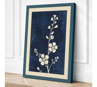White Blossoms on Navy Canvas Wall Art Print 18x12 Inch | Ready to Hang, Gallery Wrapped, Fade-Resistant Inks, Securely Packaged, UK Made