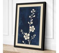 White Blossoms on Navy Canvas Wall Art Print 30x20 Inch | Ready to Hang, Gallery Wrapped, Fade-Resistant Inks, Securely Packaged, UK Made