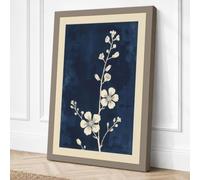White Blossoms on Navy Canvas Wall Art Print 30x20 Inch | Ready to Hang, Gallery Wrapped, Fade-Resistant Inks, Securely Packaged, UK Made
