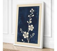 White Blossoms on Navy Canvas Wall Art Print 30x20 Inch | Ready to Hang, Gallery Wrapped, Fade-Resistant Inks, Securely Packaged, UK Made