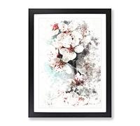 White Blossoms Watercolour Modern Framed Print | A3 Black Framed Wall Art | Ready to Hang | Modern Historical Picture | Living Room Bedroom Lounge Office