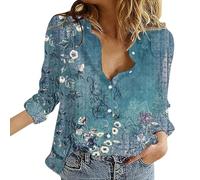 White Blouses for Women UK Linen Shirt Women Long Sleeve Tunic Tops Elegant Retro Print Boho Shirts Summer Lightweight Collar Lapel Basic Blouse Casual s Denim Shirt