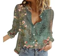 White Blouses for Women UK Linen Shirt Women Long Sleeve Tunic Tops Elegant Retro Print Boho Shirts Summer Lightweight Collar Lapel Basic Blouse Casual Denim Shirts