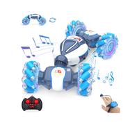 (White Blue) 4WD Remote Control Car RC Stunt Car Watch Gesture Sensing Drift Twisting Car for Kids Toy Car with Music