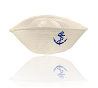 White & Blue Anchor Logo Sailor Navy Doughboy Cap Hat Adults Fancy Dress Party Cosplay Accessory