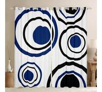 White Blue Black Striped Blackout Curtains Modern Circle Abstract Window Curtains 46 x 54 Inch Contemporary Graffiti Lines Window Treatments Drapes for Bedroom Minimalists Aesthetic Boho Decor