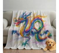 White Blue Blanket Gifts for Adults Boys Hand-drawn Minimalist Chinese Dragon Microfiber Throw Blankets Soft Comfy Lightweight for Home Decor Couch Bed Sofa 59in × 71in (150cm × 180cm)