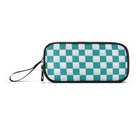 White Blue Checkerboard Pencil Case Big Capacity for Girl Boy Squares Checkered Student Pencil bag Pen Pouch Large Stationery 3 Compartments Zippers Organizer School College Office Teens Adults