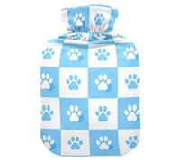 White Blue Checkers Dog Paw Prints Cute hot Water Bottle with Soft Cover, 2L Warmer Bag for Pain Relief, Sore Muscle, bolsas de agua Caliente para Dolores