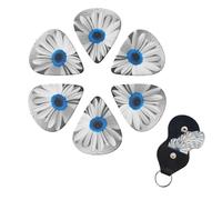 White Blue Daisy Guitar Picks 6 Pack, 0.46mm Thickness Celluloid Bass Pick with Leather Guitar Pick Holder Keychain Abstract Art Pics Plectrum for Acoustic Electric Guitar, Ukulele, Bass
