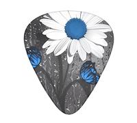 White Blue Daisy Guitar Plectrums 12 Pieces Set - Comfortable In The Hand With Smooth Edges Three Thicknesses To Match