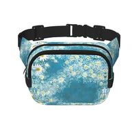 White Blue Daisy print Womens Fanny Pack Everyday Hip Pouch Waist Bag for Travel Outdoor Running Hunting for Adult, Black, One Size