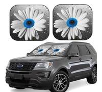 White Blue Daisy Windshield Sun Shade 2 PCS Foldable Car Front Window Sunshade for Sun, Heat and UV Rays Auto Sun Blocker Visor Protector with Storage Bag for Cars, SUVs Medium