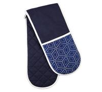 White & Blue Double Oven Glove, Heat-Resistant Quilted Fabric With Geometric Print, Protects Both Hands Premier Housewares Blue One Size