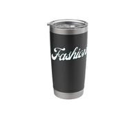 White/Blue Fashion Writing on Black Designer Model Couture Stainless Steel Insulated Tumbler
