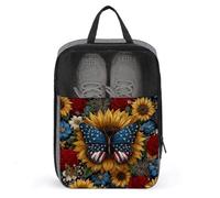 White Blue Flag Butterfly Sunflowers Shoe Bag for Travel Daily Use Anti-dust Storage Carrier Golf Shoe Pouch