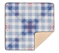 White Blue Gingham Flag Ribbon Pattern Cute Foldable Baby Playmat for Indoor Outdoor 1-Piecing Kicking Mat for Babies Infants Toddlers, 50'' x 50''