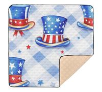 White Blue Gingham Uncle Sam Pattern Cute Foldable Baby Gym & Activity Mat for Indoor Outdoor Cozy Breathable Activity Gym Mat for Babies Infants Toddlers, 50'' x 50''