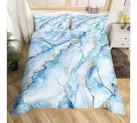White Blue Marble Comforter Cover Gold Glitter Stone Texture Painted Bedding Set Abstract Art Duvet Cover for Children Kids Boys Girls Natural Luxury Bedding & Linen Bedclothes King Size