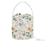 White Blue Peonies Butterflies Crochet Yarn Bag Knitting Bag Yarn Storage Tote with Holes Crochet Tote for Art Supply Crochet Organizer