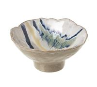 White & Blue Porcelain Pedestal Bowl, Wavy Rim Footed Marble Pattern Dish, Pretty Edge Nibbles Bowl, Stylish Unique Kitchen Serving Dips Dish, Rustic Kitchen Decor, Housewarming Gift