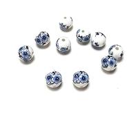 White/Blue Porcelain Plain Round Beads 12mm Pack of 10 - Multi-Purpose Beads for Necklaces, Bracelets, Earrings, and Crafts