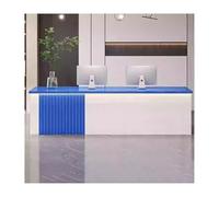 White-Blue Reception Desk with Lockable Drawer | Space-Saving Counter Table for Halls Salons Offices and Bars | Stylish Front Desk Solution for Modern Workspaces