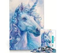 White Blue Unicorn Adults Puzzles 1000 Piece Jigsaws Recall Skill Fun High Precision Die Cut Easy to Learn Family Enjoyment (38x26cm)
