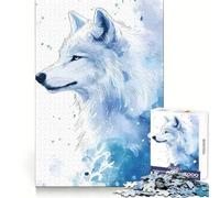 White Blue Wolf Watercolor 1000 Piece Jigsaw Puzzles for Adults Jigsaw Boost Memory Peaceful Recreation Quality Cut Memorable Gift (50x75cm)