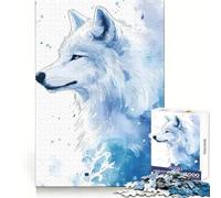 White Blue Wolf Watercolor 1000 Pieces Puzzles for Adults Cognitive Boost Mindful Escape Tight Lock (38x26cm)
