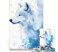 White Blue Wolf Watercolor Jigsaw for Teenagers 1000 Pieces Memory Fun Game Smooth Burr Free Surface Birthday Gift Brain Teaser Toy (50x75cm)