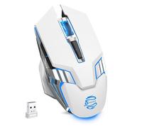 White Bluetooth Mouse, Rechargeable USB Wireless and BT5.0/3.0 Dual Mode Mouse with RGB Light, Side Buttons, 2400 DPI, Ergonomic Cordless Computer Gaming Mice for Laptop Windows PC Mac MacBook iPad