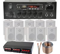 White Bluetooth Wall Speaker Systems - Bar/Home Wireless Background Music Amp Kit - Restaurant, Clubs, Pubs, Cafés | var0082 (5 Zone - 10x Wall Speaker Kit)