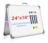 White Board Dry Erase 24" x 18", Magnetic Portable Foldable Whiteboard Double Sided Desktop Dry Erase Board Easel on Table Top with Holder for Classroom, Office, Homeschooling, School Supplies