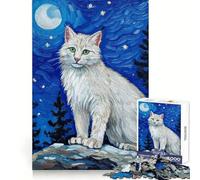 White Bobcat Under Night Sky 1000 Piece Jigsaw Puzzle for Teenagers Smart Training Cozy Pastime Flawless Cut Bday Surprise (38x52cm)