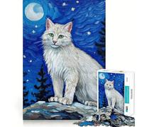 White Bobcat Under Night Sky 1000 Piece Puzzle For Adults Mind Skill Play Laser Cut for Flawless Fit Rewarding Activity for Rainy Days (38x52cm)