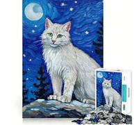 White Bobcat Under Night Sky 1000 Piece Teenager Puzzles Mental Focus Game Precision Cut Smooth Edges Christmas Stocking Stuffer Game (50x75cm)
