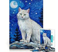 White Bobcat Under Night Sky Jigsaw 1000 Pieces for Teenagers Memory Train Fun Clean Seamless Connection Relaxing Indoor Group Activity (38x26cm)
