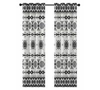 White Bohemian Texture Blackout Curtains for Bedroom Living Room, National Ethnic Tribe Abstract Geometric Circle 96 In Long Thermal Insulated Room Darkening Drapes Grommet Window Treatments 52x96 In