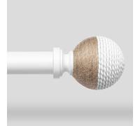 White Boho Curtain Rods for Windows, 1" Adjustable Decorative Heavy Duty Window Treatment Rods 36 to 120 inch with Pinecone Twine Finials, Rustic Farmhouse Drapery Pole for Bedroom